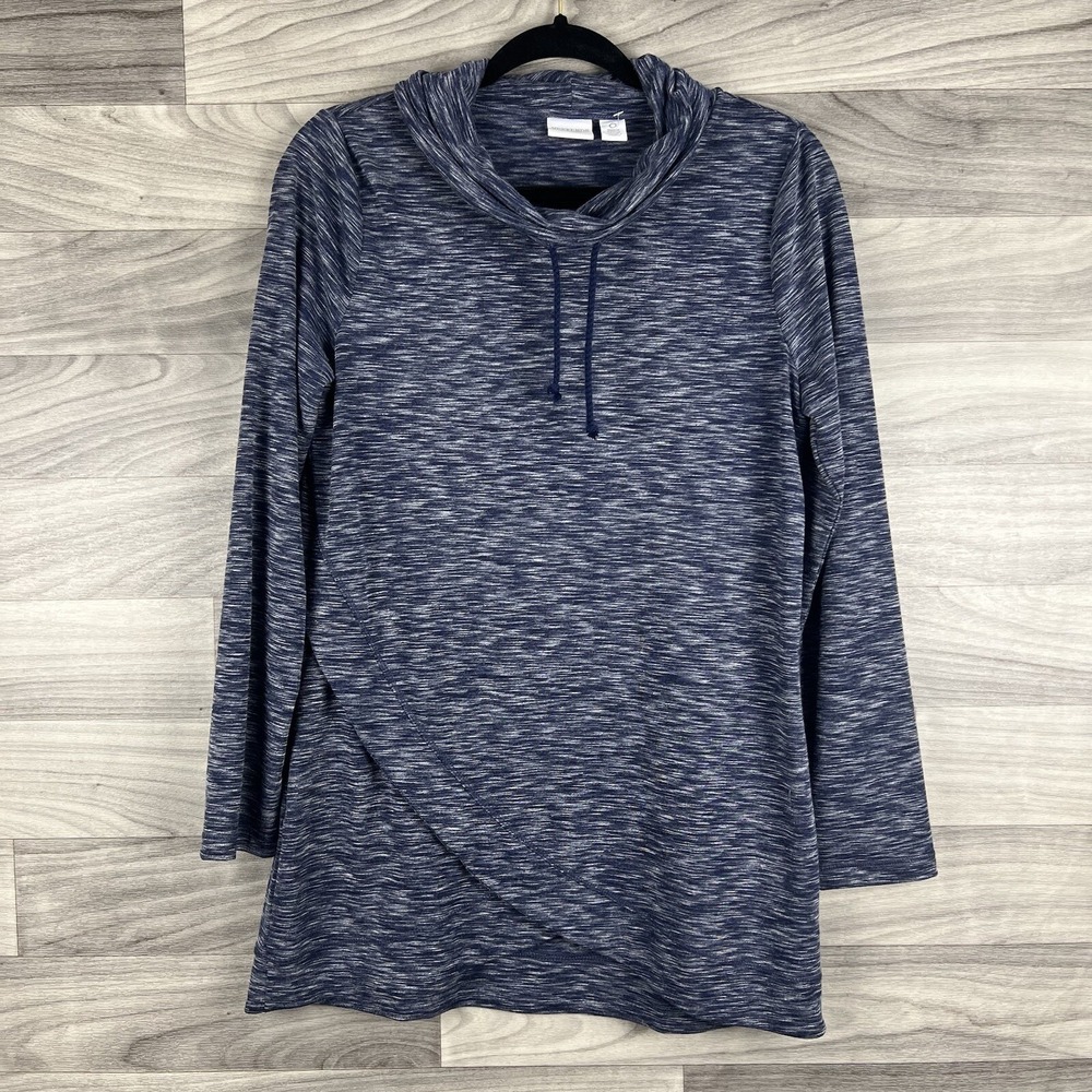 Weekends By Chico's Womens Blue Heather Cowl Neck Pullover Sweatshirt Size 0